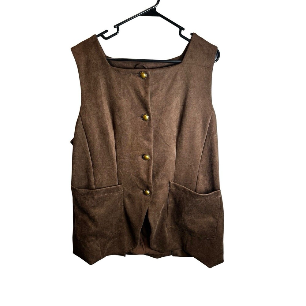 Maeve Anthropologie Brown Faux Suede Button Front Cutaway Vest XL